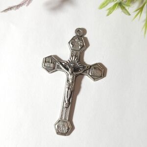 Vintage Silver Crucifix with the Four Papal Basilicas of Rome Double-Sided Italy